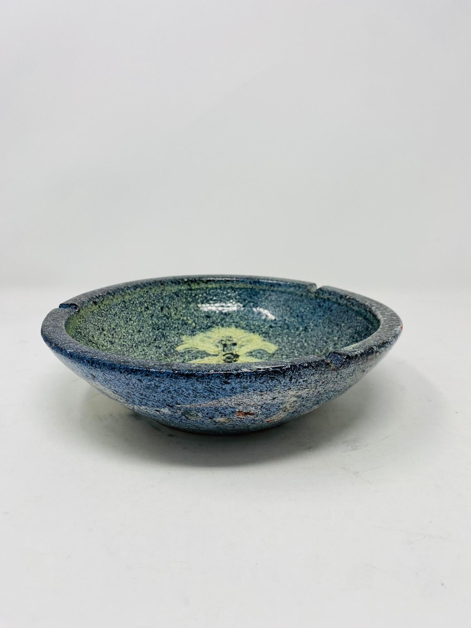 Hand-Crafted Mid Century Vintage Alfaraz Studio Ceramic Bowl with Baboon Etch Design For Sale