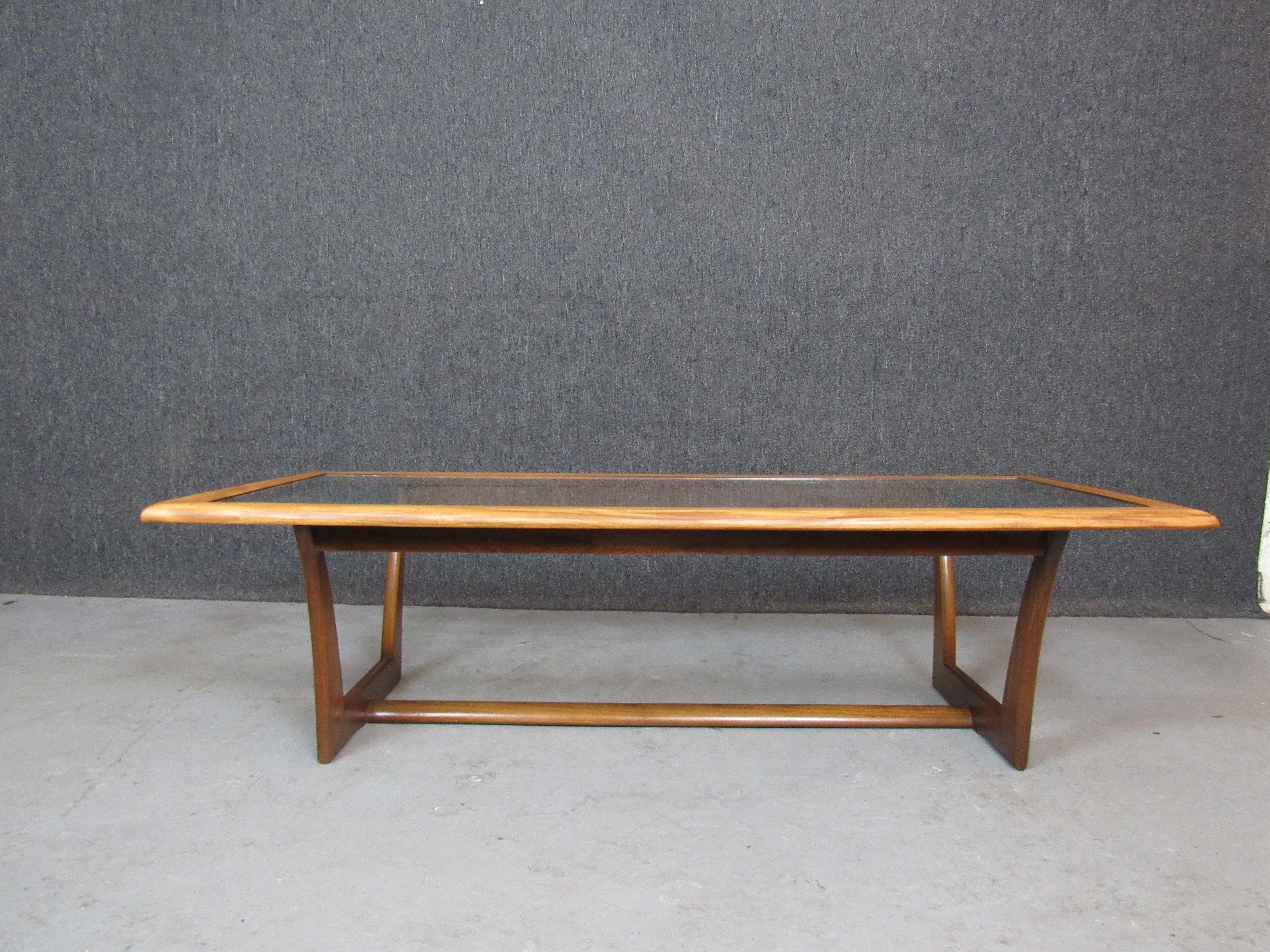 Carved Mid-Century Vintage American Oak & Glass Coffee Table