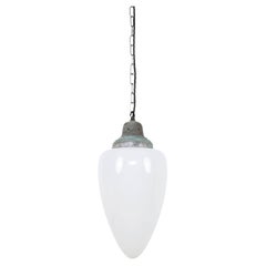 Mid Century Vintage Art Deco Elongated Opaline Glass Pendant Light, C.1950