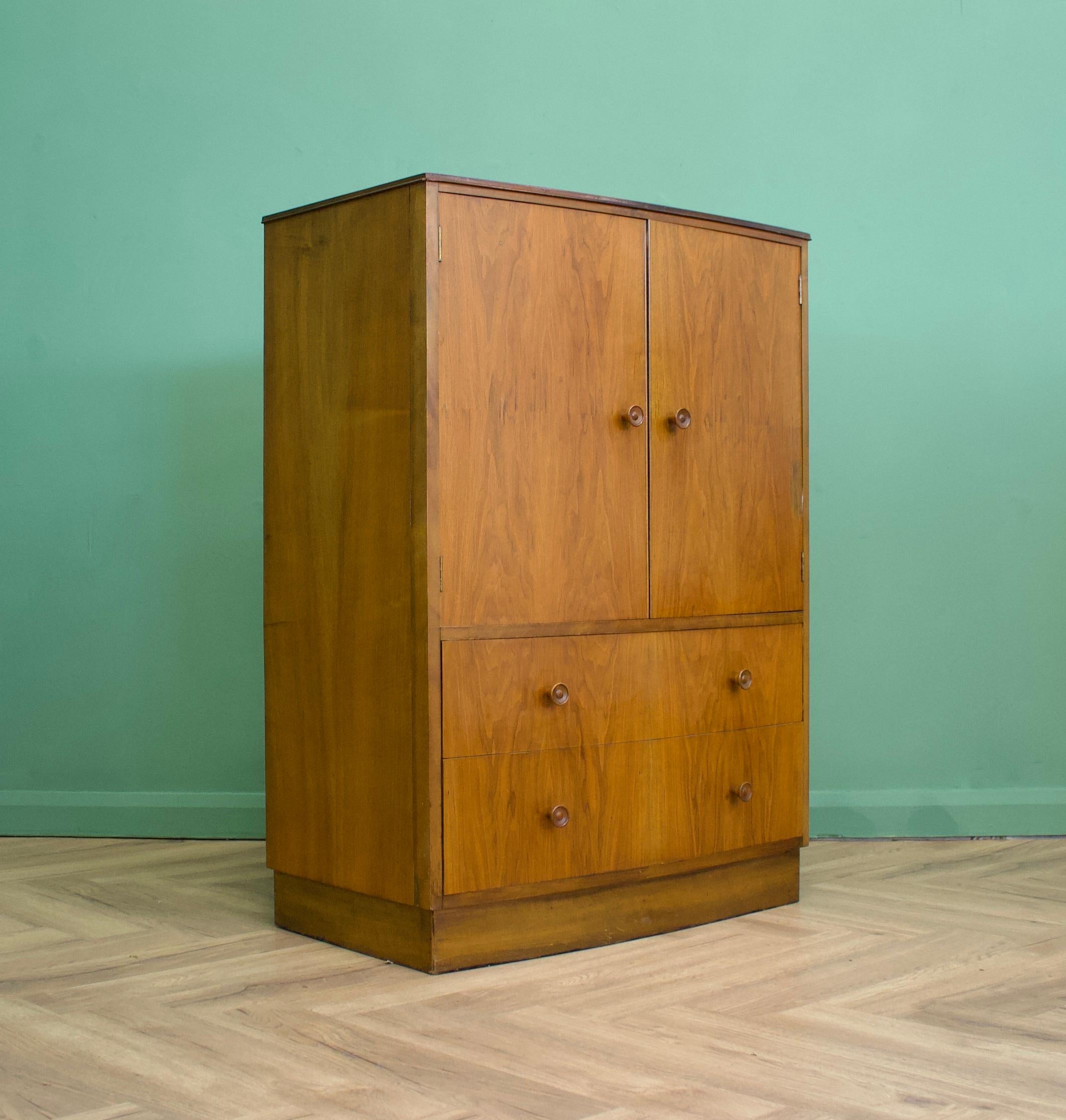 Veneer Midcentury Vintage Art Deco Style Walnut Cupboard, Tallboy, Linen Cabinet, 1950
