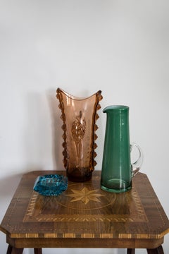 Mid Century Vintage Artistic Glass Big Green Vase, Pot, Tarnowiec, Europe, 1970s