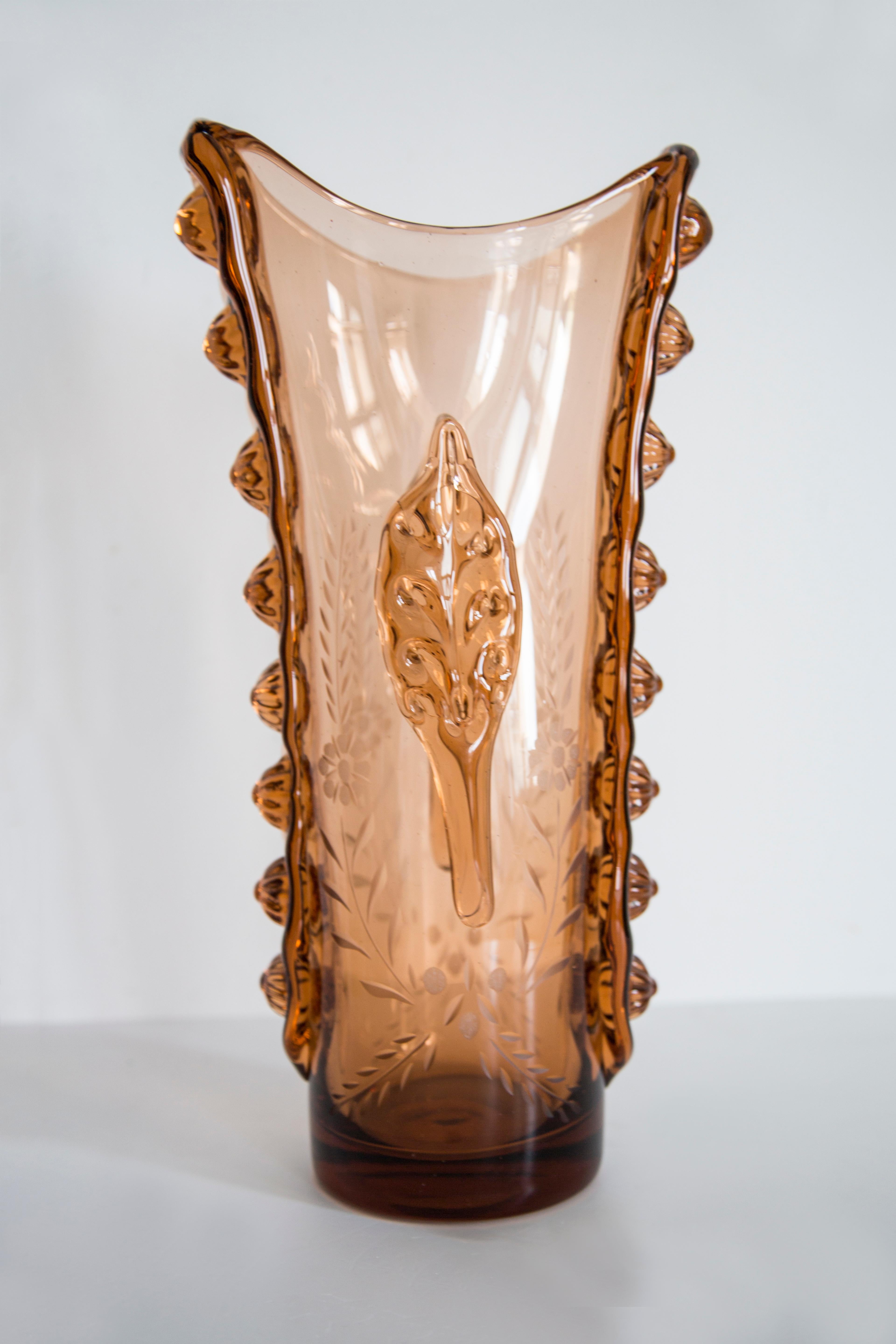 Mid-Century moderno Vaso arancione grande in vetro artistico di metà secolo, Bigli, Europa, anni '70 in vendita