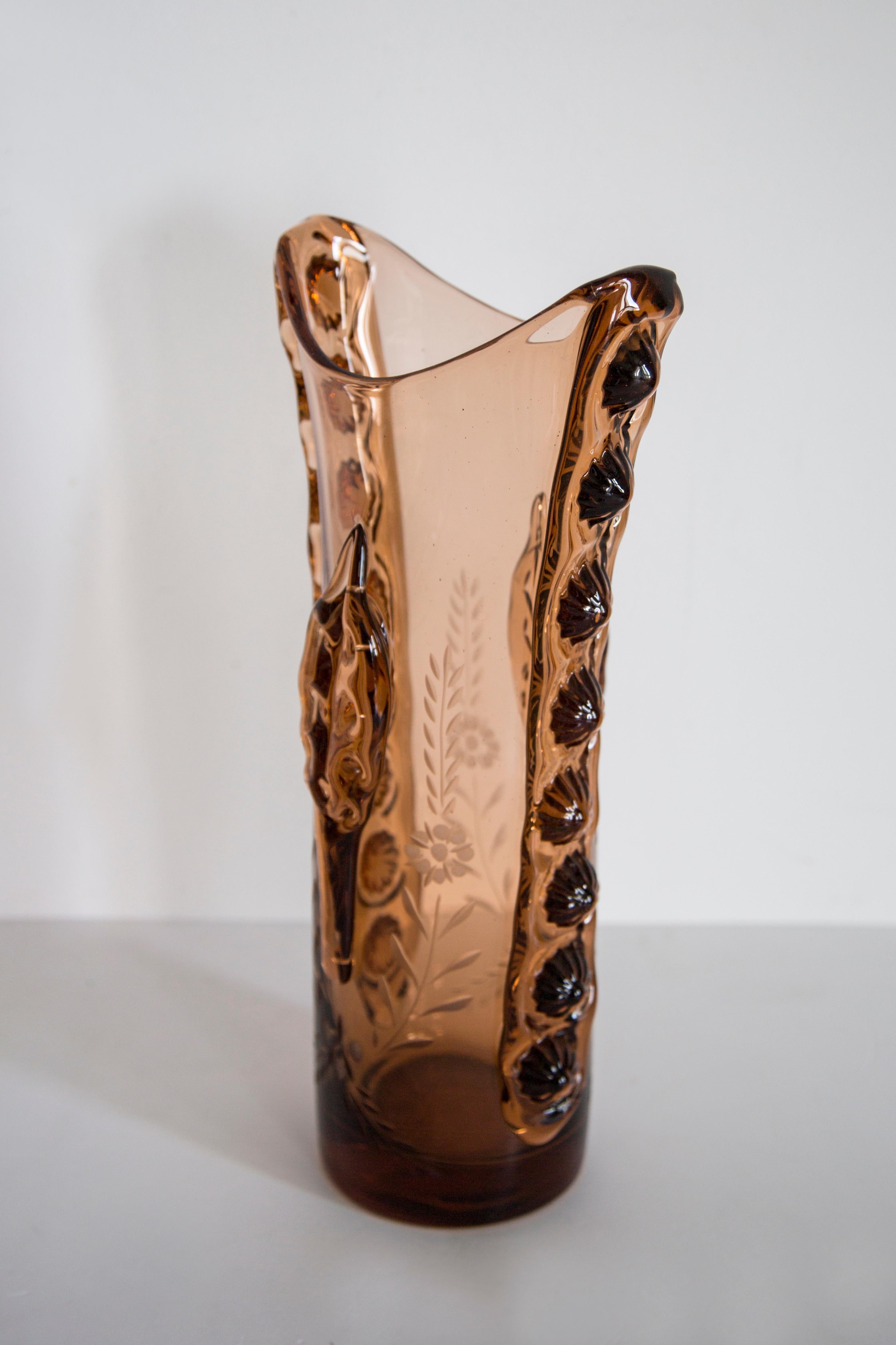 XX secolo Vaso arancione grande in vetro artistico di metà secolo, Bigli, Europa, anni '70 in vendita