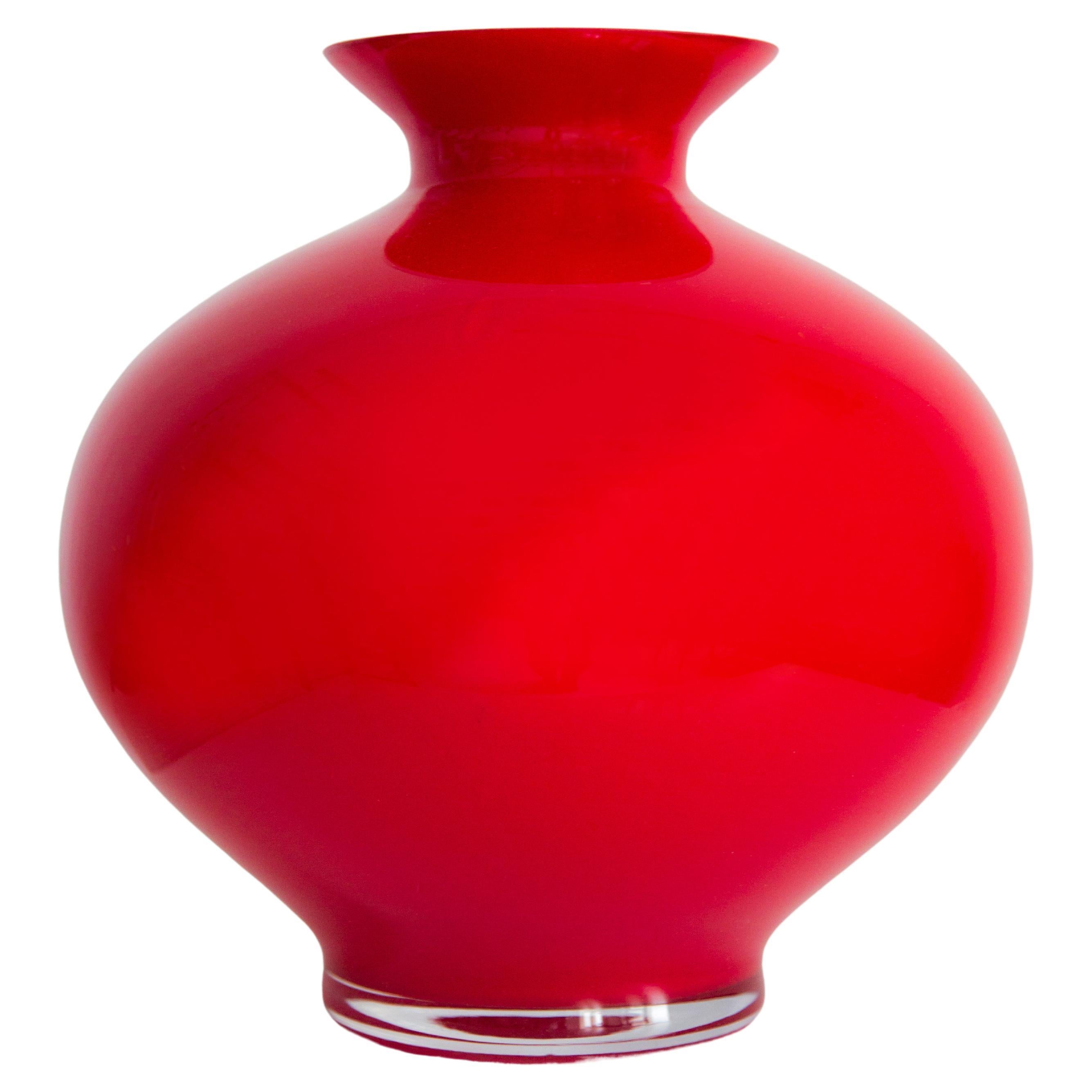 Mid Century Vintage Artistic Glass Big Red Vase, Tarnowiec, Europe, 1970s