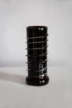 Jarrón negro de cristal artístico Mid Century Vintage, Tarnowiec, Sulczan, Europa, años 70