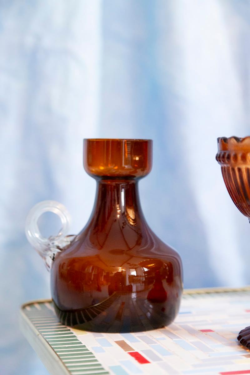 Mid-Century Modern Mid Century Vintage Artistic Glass Brown Vase, Tarnowiec, Europe, 1970s For Sale