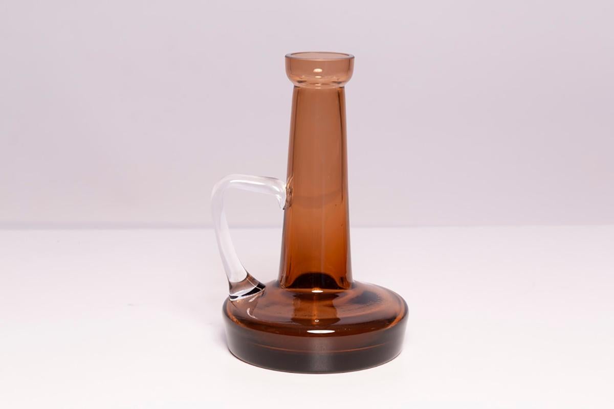 Polish Mid Century Vintage Artistic Glass Brown Vase, Tarnowiec, Europe, 1970s For Sale