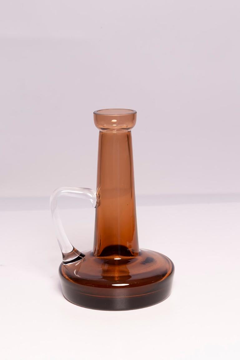 Hand-Carved Mid Century Vintage Artistic Glass Brown Vase, Tarnowiec, Europe, 1970s For Sale