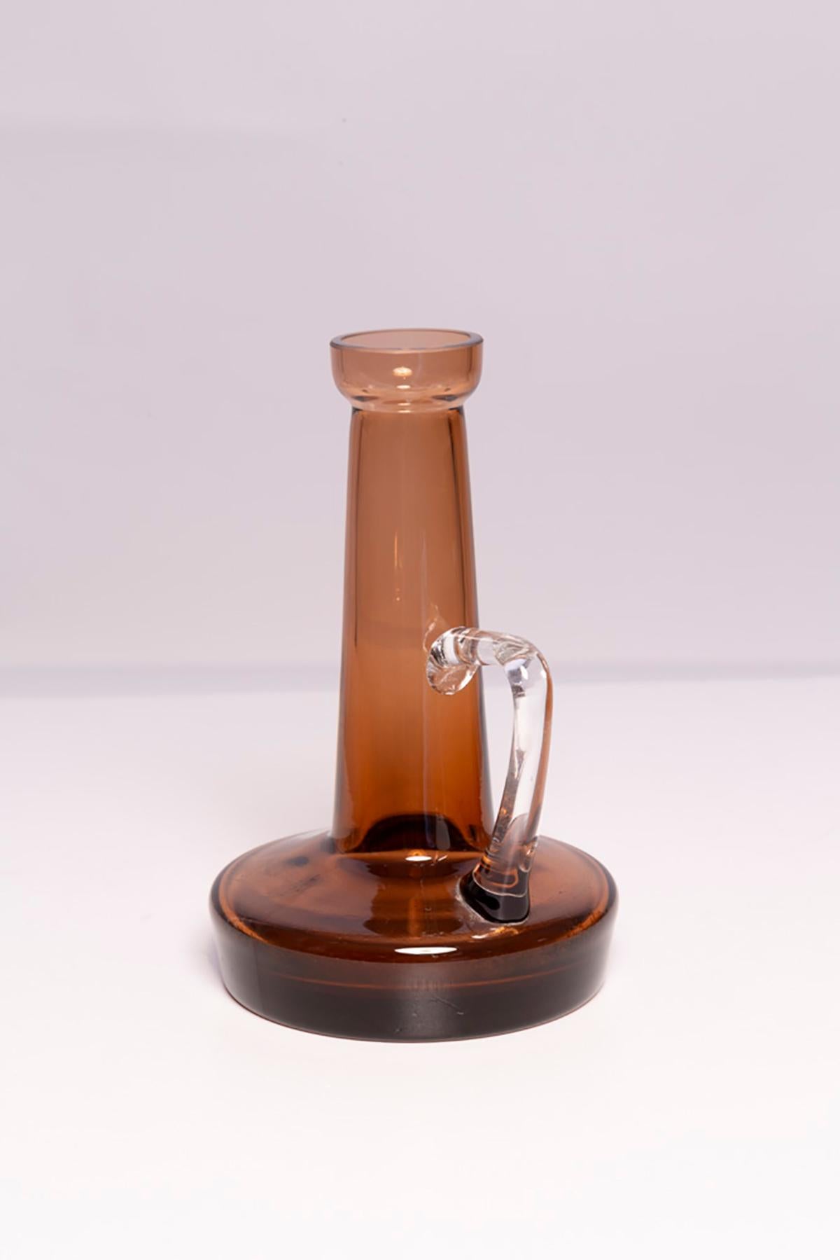Mid Century Vintage Artistic Glass Brown Vase, Tarnowiec, Europe, 1970s In Good Condition For Sale In 05-080 Hornowek, PL