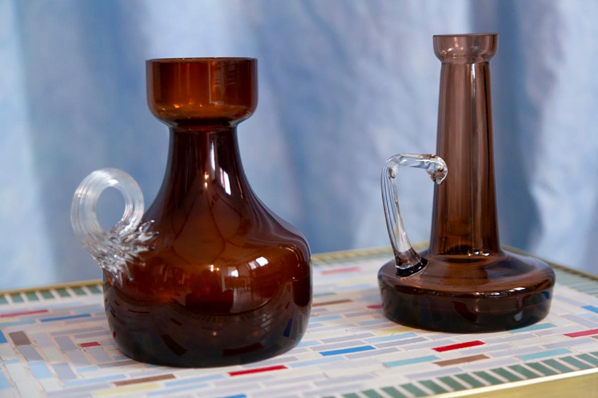 Mid Century Vintage Artistic Glass Brown Vase, Tarnowiec, Europe, 1970s In Good Condition For Sale In 05-080 Hornowek, PL