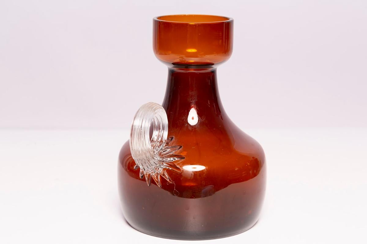 Mid Century Vintage Artistic Glass Brown Vase, Tarnowiec, Europe, 1970s For Sale 1