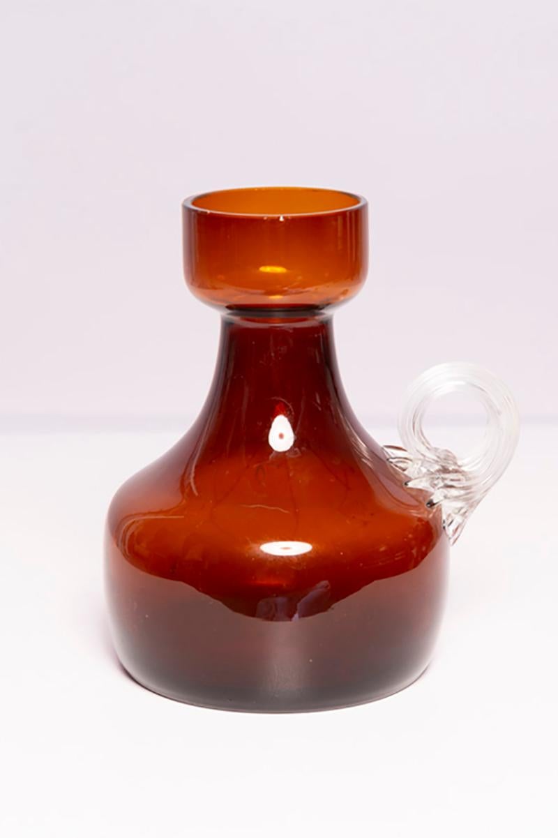 Mid Century Vintage Artistic Glass Brown Vase, Tarnowiec, Europe, 1970s For Sale 2