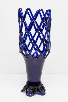 Mid Century Vintage Artistic Glass Dark Blue Navy Vase, Europe, 1970s