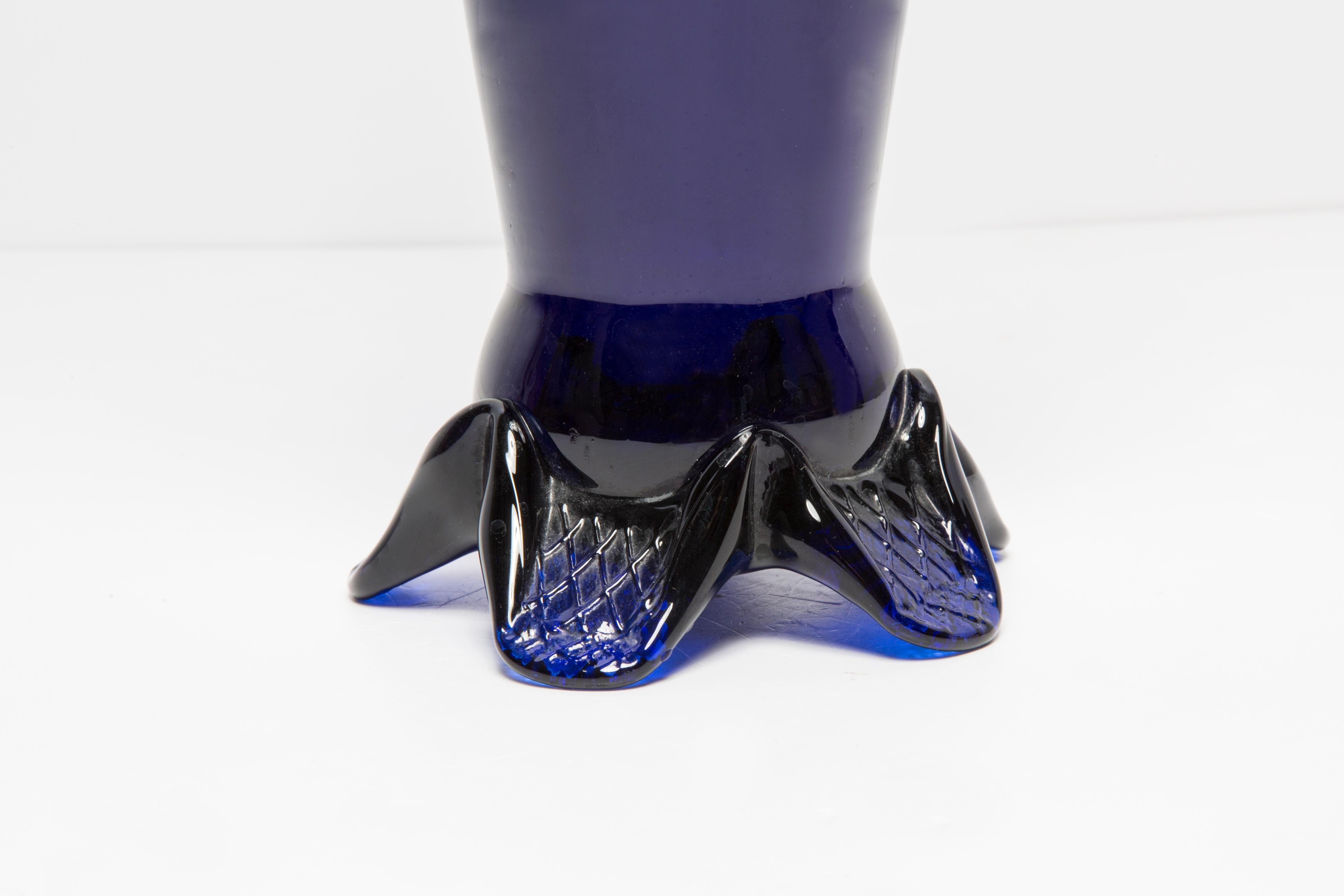 20th Century Mid Century Vintage Artistic Glass Dark Blue Navy Vase, Europe, 1970s For Sale