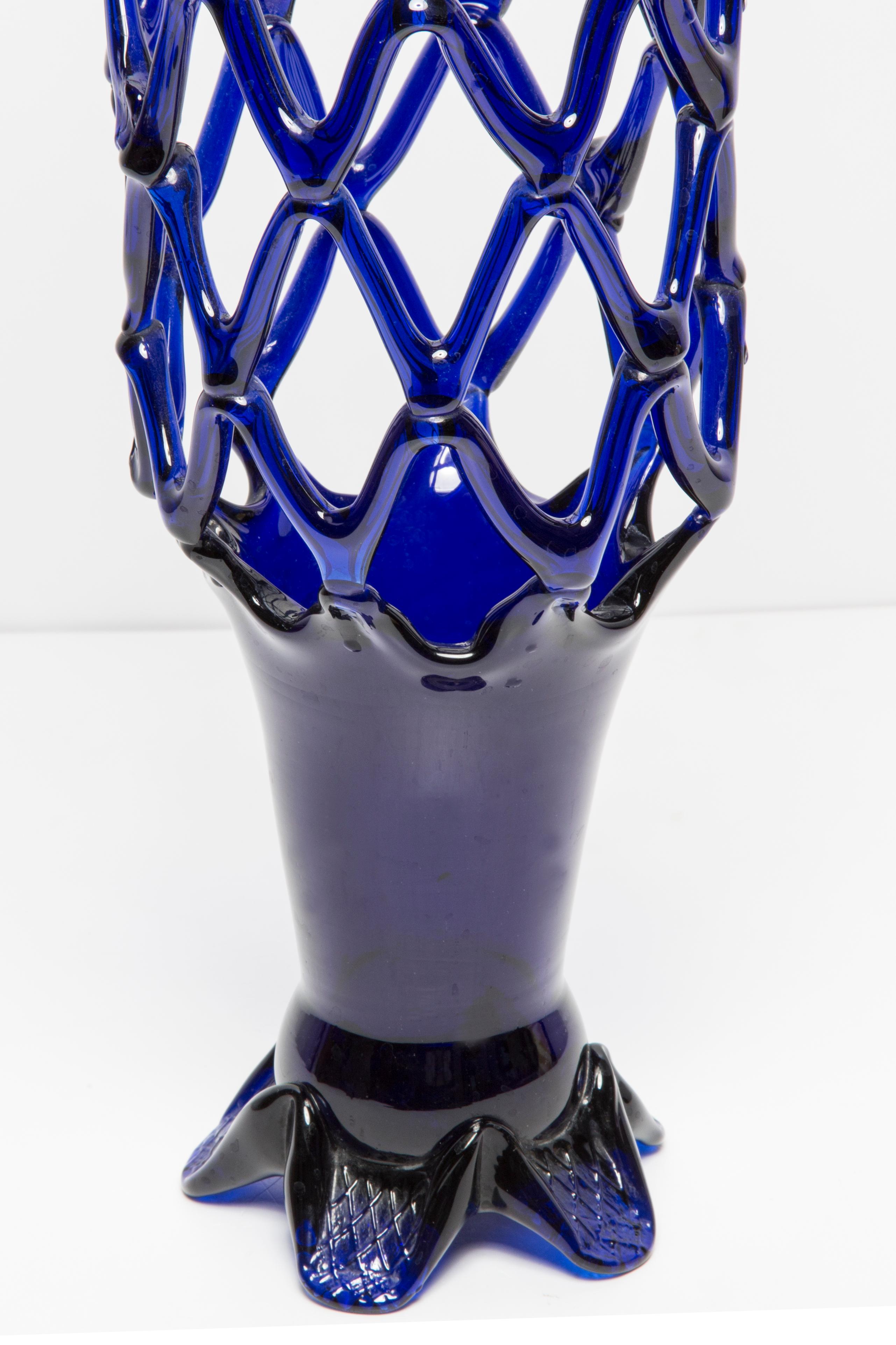 Mid Century Vintage Artistic Glass Dark Blue Navy Vase, Europe, 1970s For Sale 2