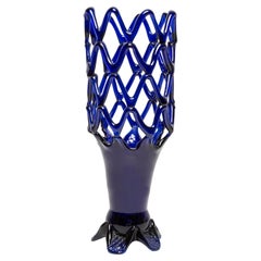 Mid Century Retro Artistic Glass Dark Blue Navy Vase, Europe, 1970s