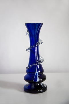 Mid Century Vintage Artistic Glass Dark Blue Vase, Europe, 1970s