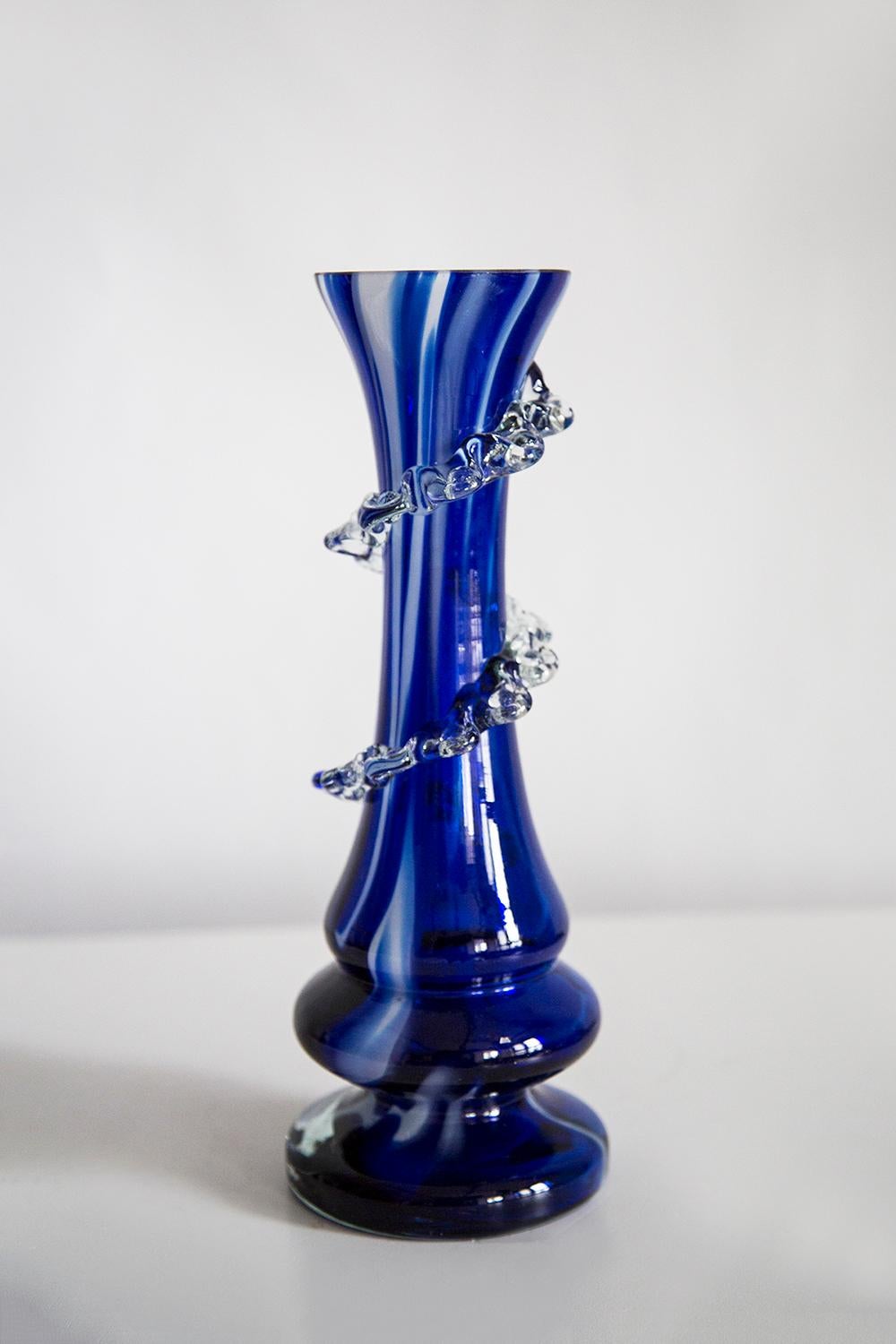 Mid-Century Modern Mid Century Vintage Artistic Glass Dark Blue Vase, Europe, 1970s For Sale