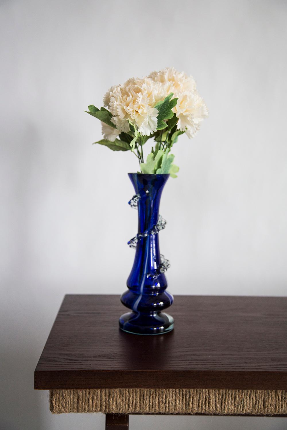 Mid Century Vintage Artistic Glass Dark Blue Vase, Europe, 1970s For Sale 3