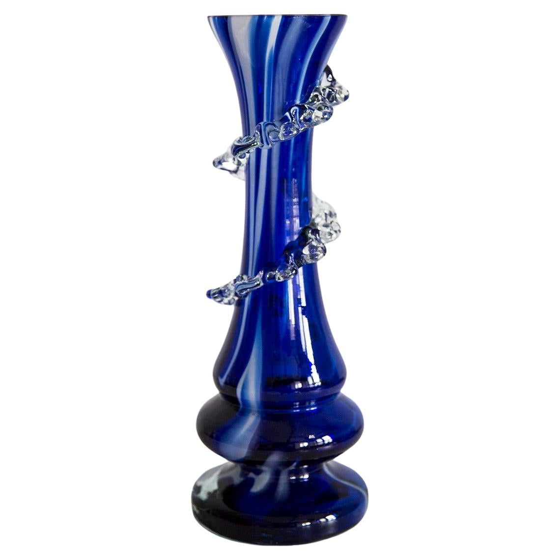 Mid Century Vintage Artistic Glass Dark Blue Vase, Europe, 1970s For Sale