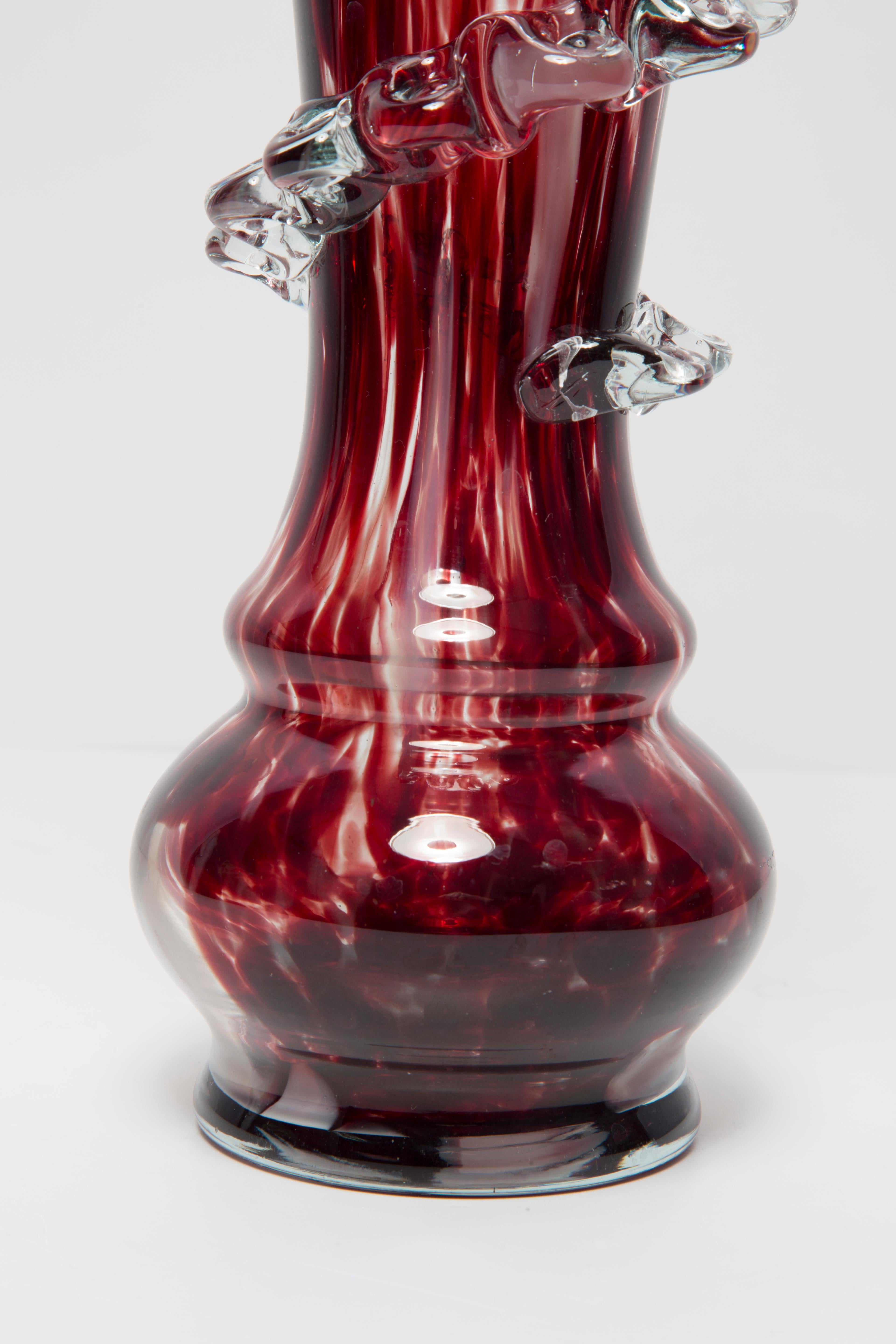 Mid Century Vintage Artistic Glass Dark Red Burgundy Vase, Europe, 1970s For Sale 5