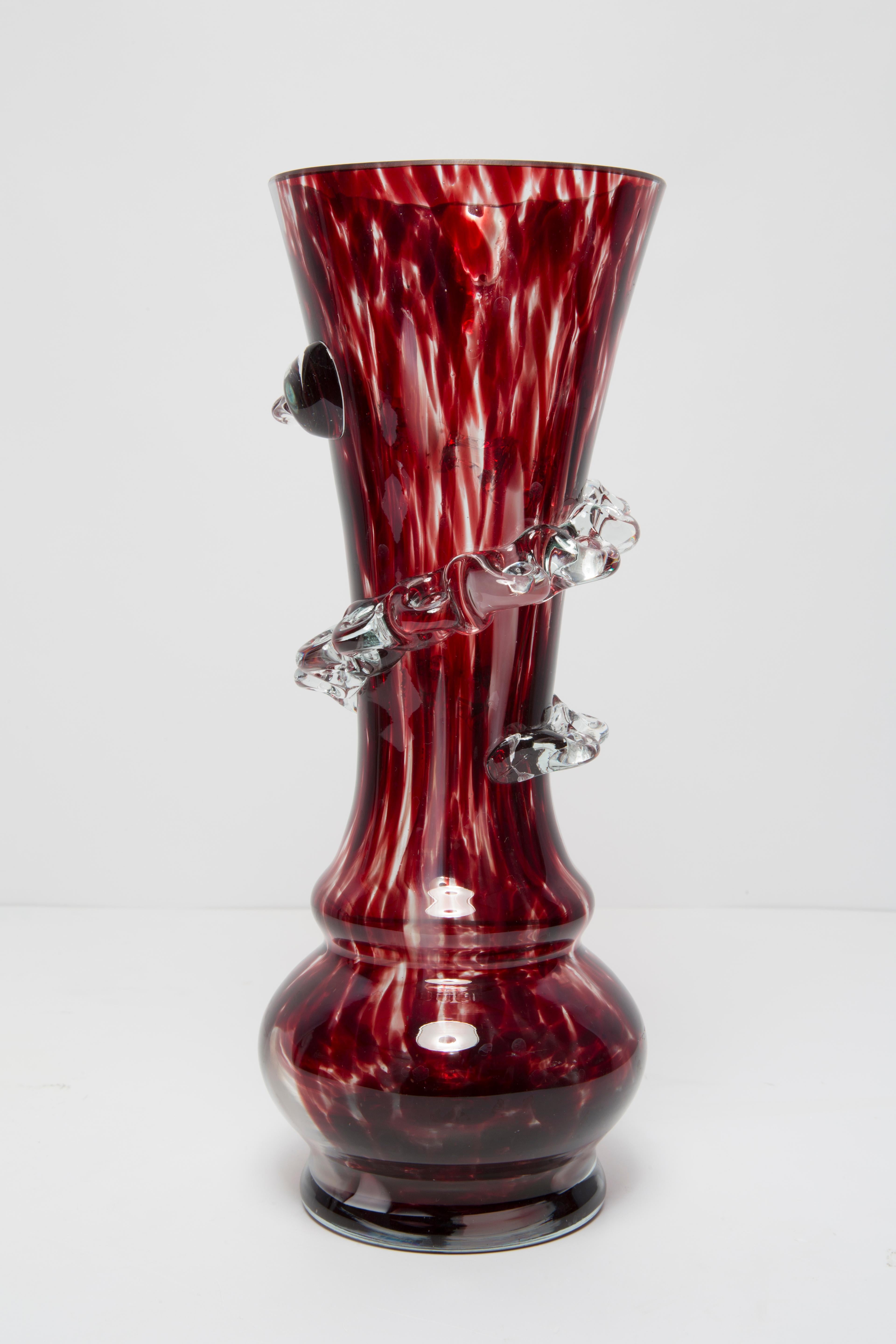 Mid Century Vintage Artistic Glass Dark Red Burgundy Vase, Europe, 1970s For Sale 6