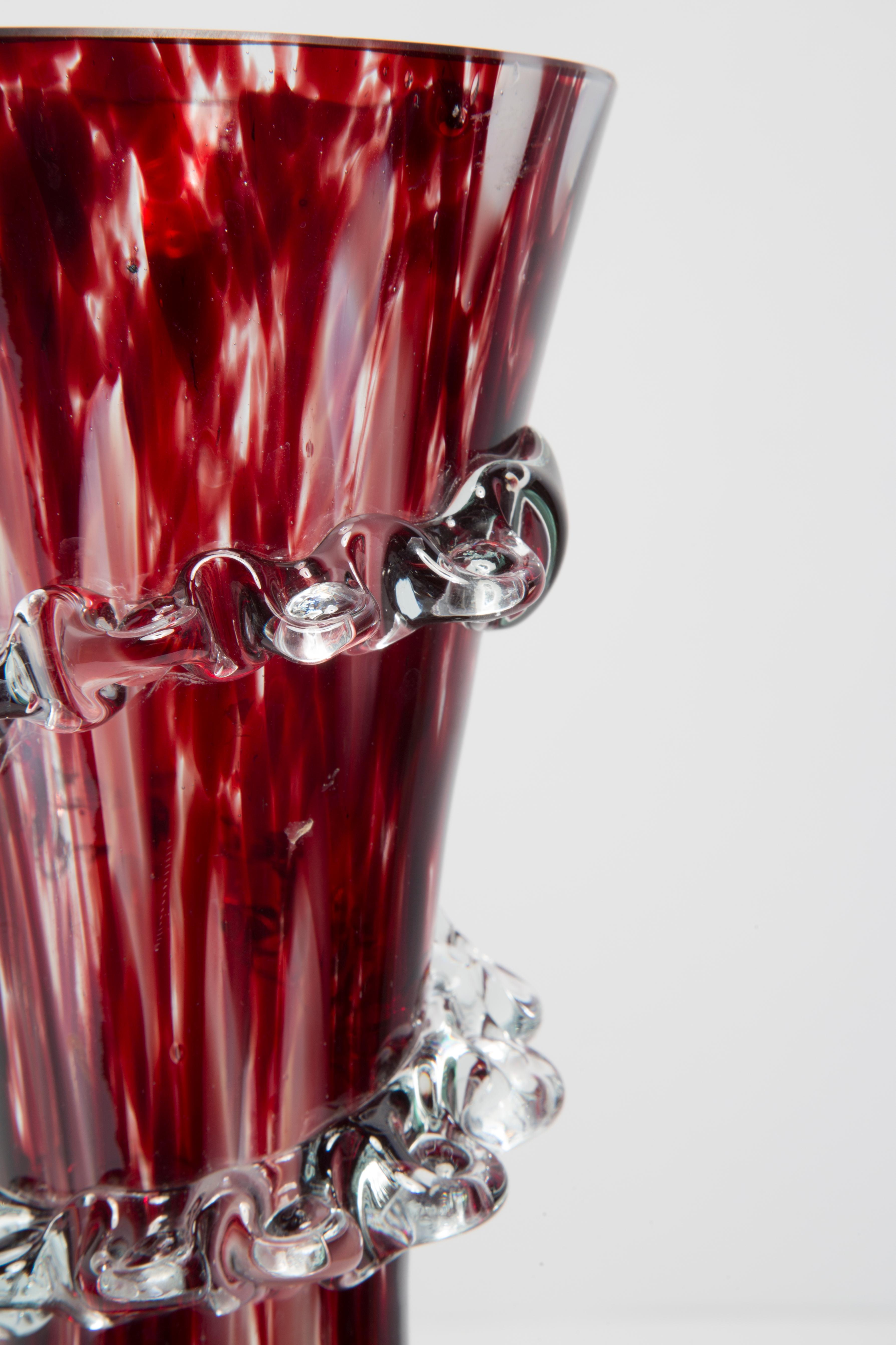 Mid Century Vintage Artistic Glass Dark Red Burgundy Vase, Europe, 1970s In Excellent Condition For Sale In 05-080 Hornowek, PL
