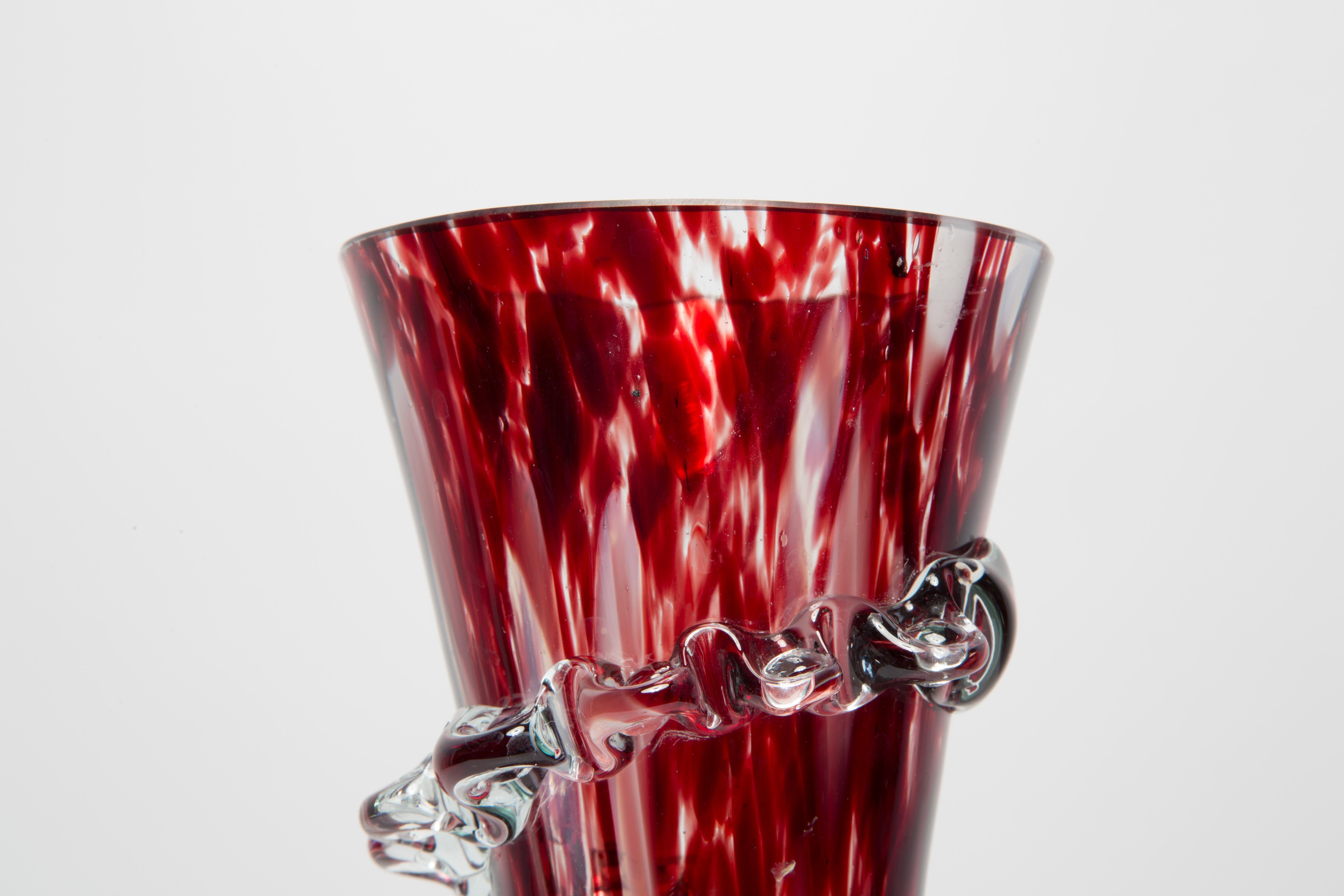 20th Century Mid Century Vintage Artistic Glass Dark Red Burgundy Vase, Europe, 1970s For Sale