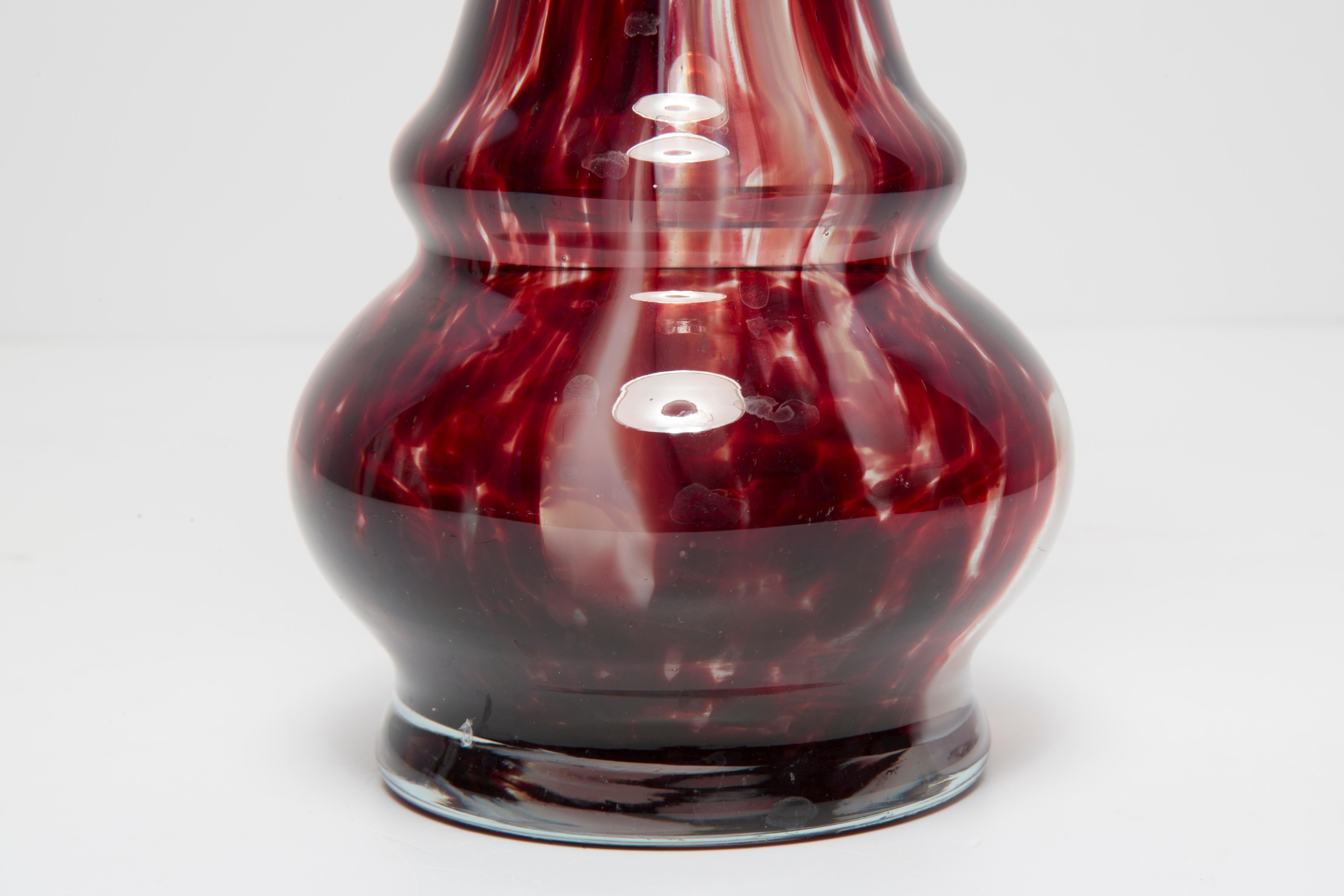 Mid Century Vintage Artistic Glass Dark Red Burgundy Vase, Europe, 1970s For Sale 1