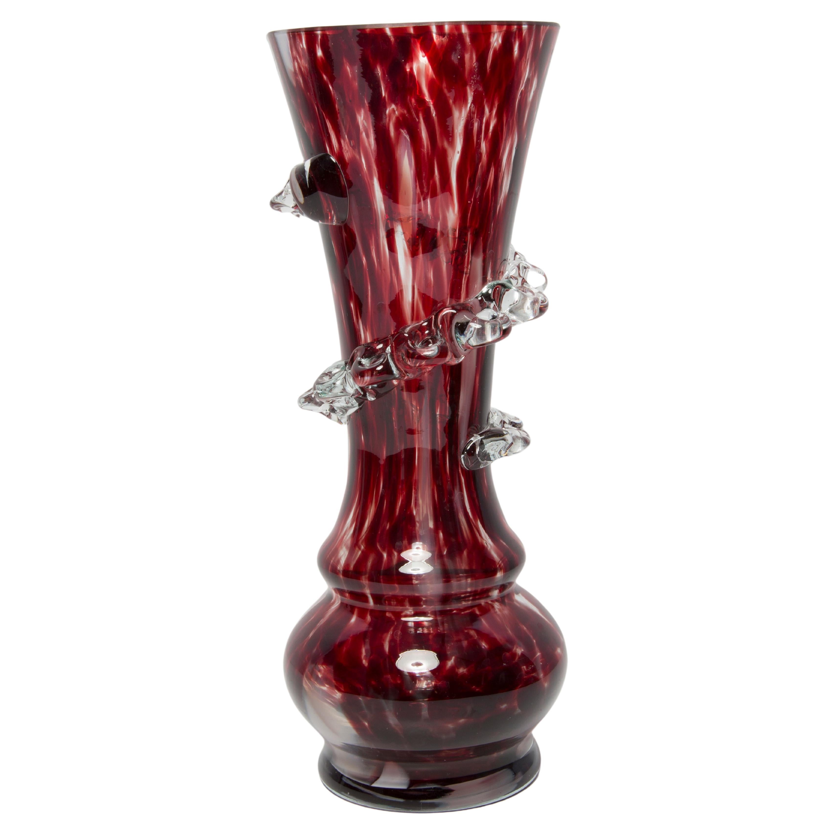 Mid Century Vintage Artistic Glass Dark Red Burgundy Vase, Europe, 1970s For Sale