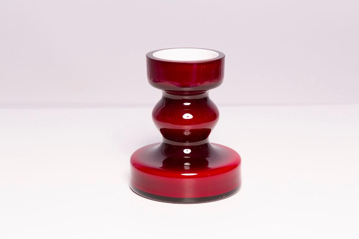 Hand-Carved Mid Century Vintage Artistic Glass Dark Red Vase, Tarnowiec, Europe, 1970s For Sale
