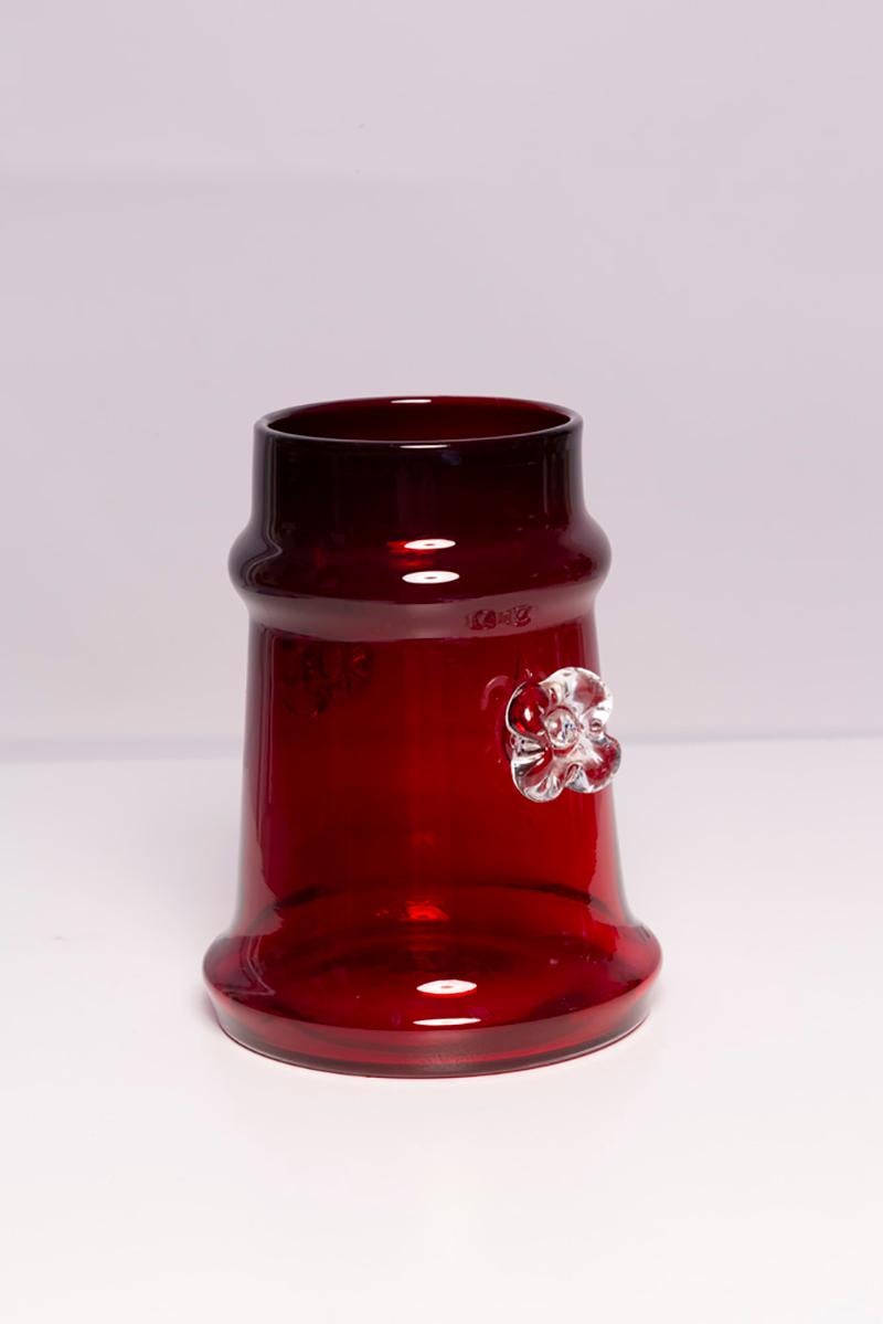 20th Century Mid Century Vintage Artistic Glass Dark Red Vase, Tarnowiec, Europe, 1970s For Sale