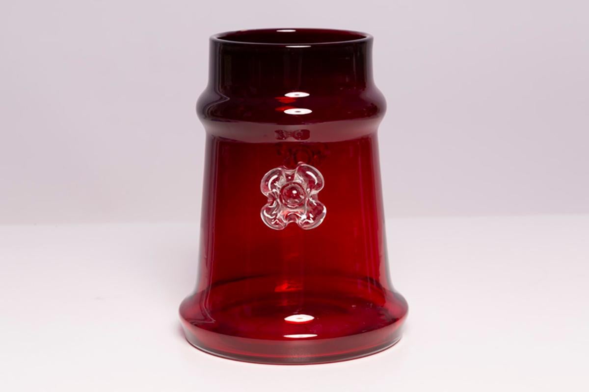 Mid Century Vintage Artistic Glass Dark Red Vase, Tarnowiec, Europe, 1970s For Sale 1