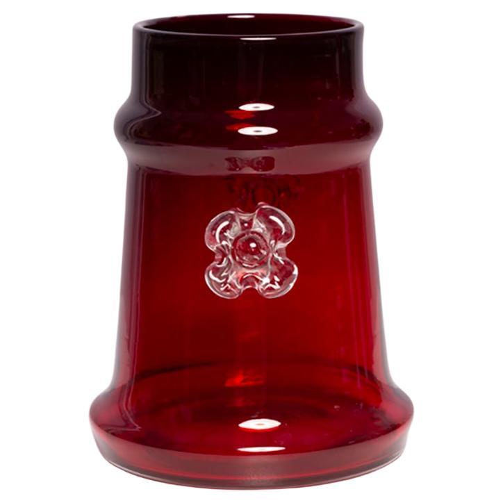 Mid Century Vintage Artistic Glass Dark Red Vase, Tarnowiec, Europe, 1970s For Sale