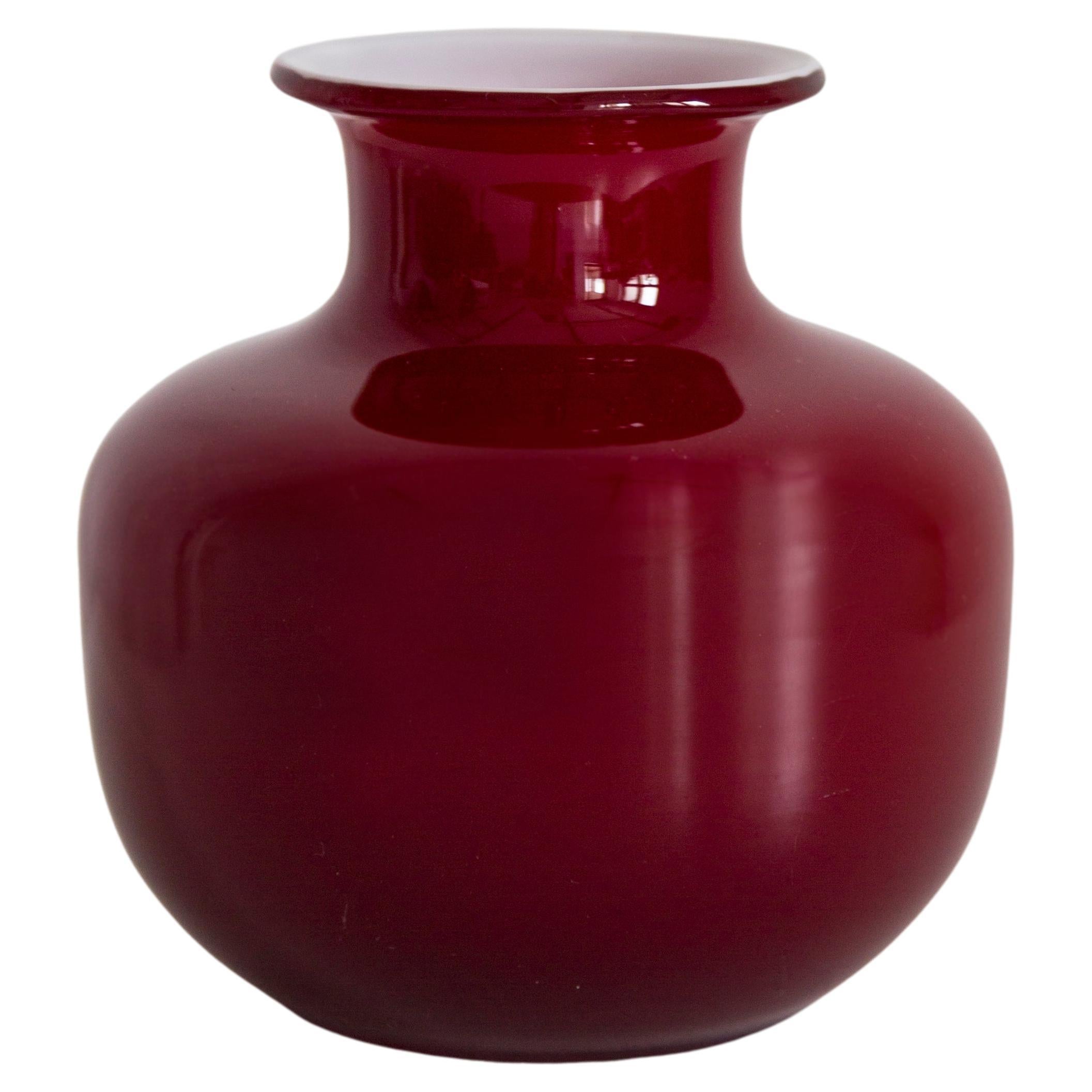 Mid Century Vintage Artistic Glass Dark Red Vase, Tarnowiec, Europe, 1970s