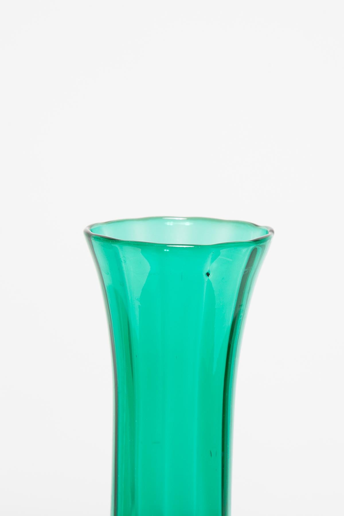 Mid Century Vintage Artistic Glass Green Vase, Europe, 1970s For Sale 5