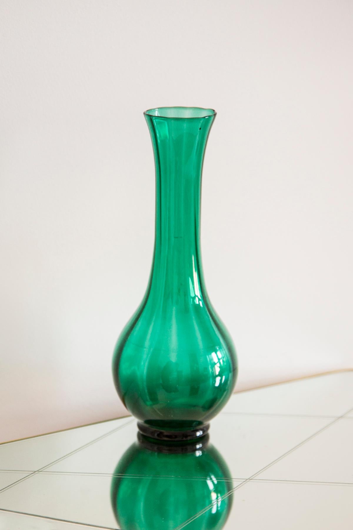 Mid-Century Modern Mid Century Vintage Artistic Glass Green Vase, Europe, 1970s For Sale