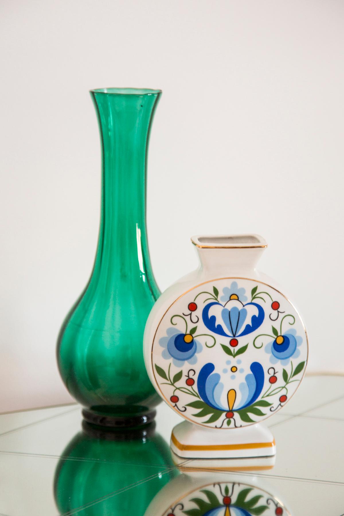 Polish Mid Century Vintage Artistic Glass Green Vase, Europe, 1970s For Sale
