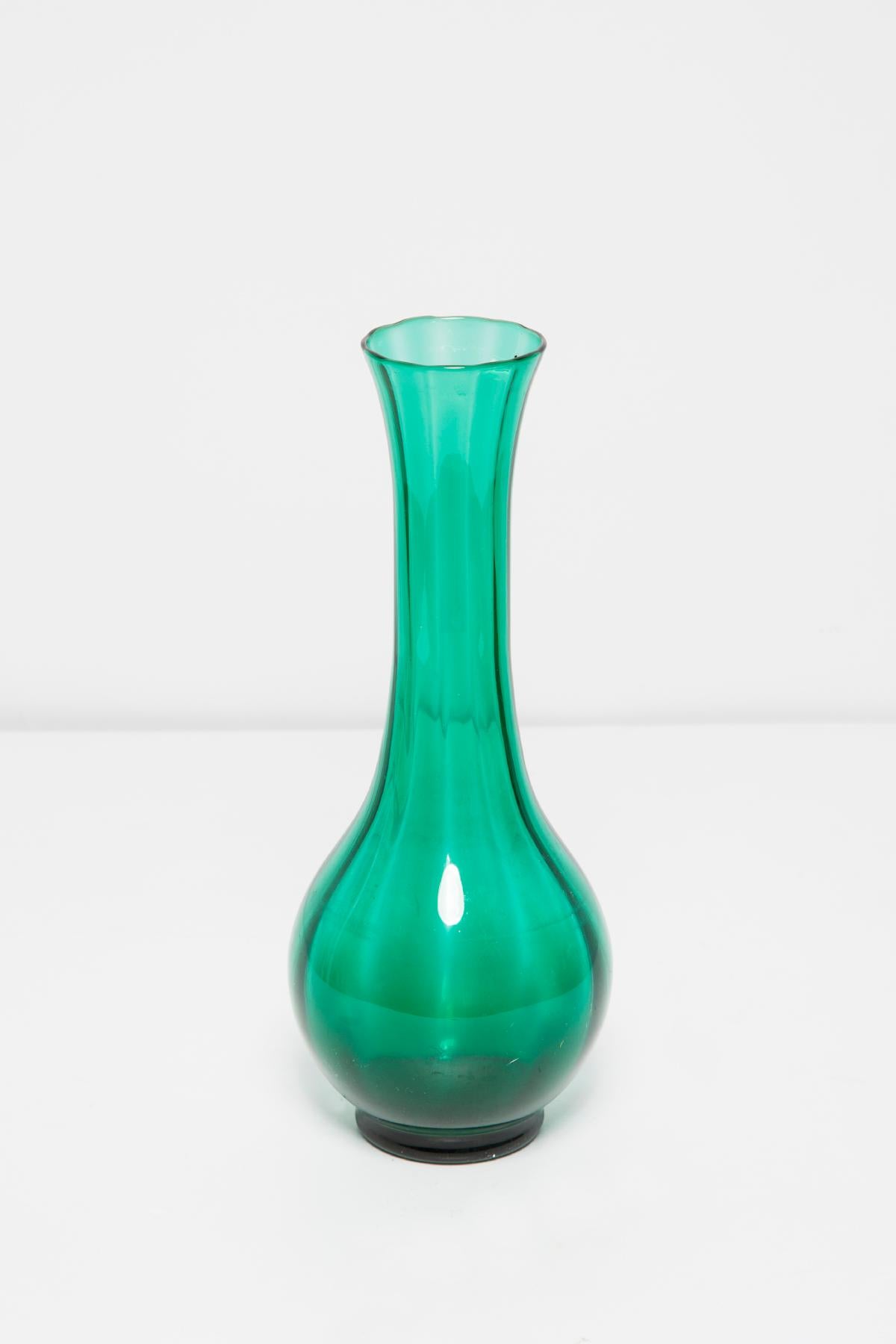 20th Century Mid Century Vintage Artistic Glass Green Vase, Europe, 1970s For Sale