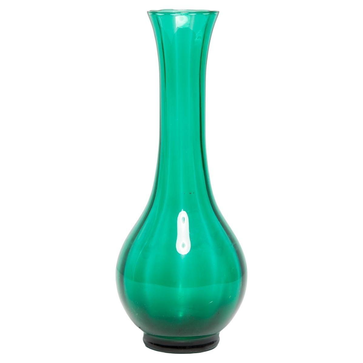 Mid Century Vintage Artistic Glass Green Vase, Europe, 1970s For Sale