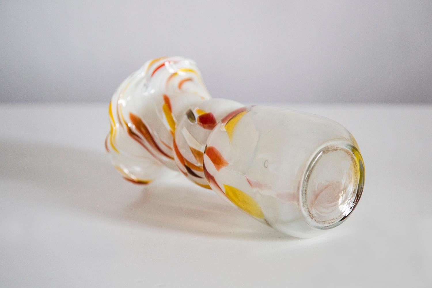 Mid Century Vintage Artistic Glass Orange and White Vase, Europe, 1970s For Sale 4