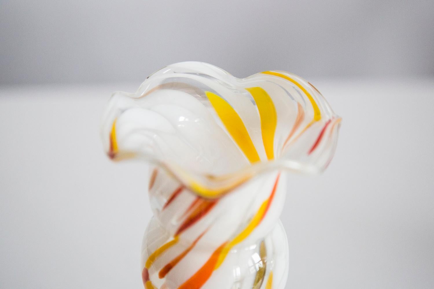 Mid Century Vintage Artistic Glass Orange and White Vase, Europe, 1970s For Sale 5