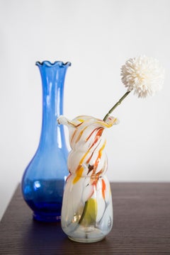 Mid Century Vintage Artistic Glass Orange and White Vase, Europe, 1970s