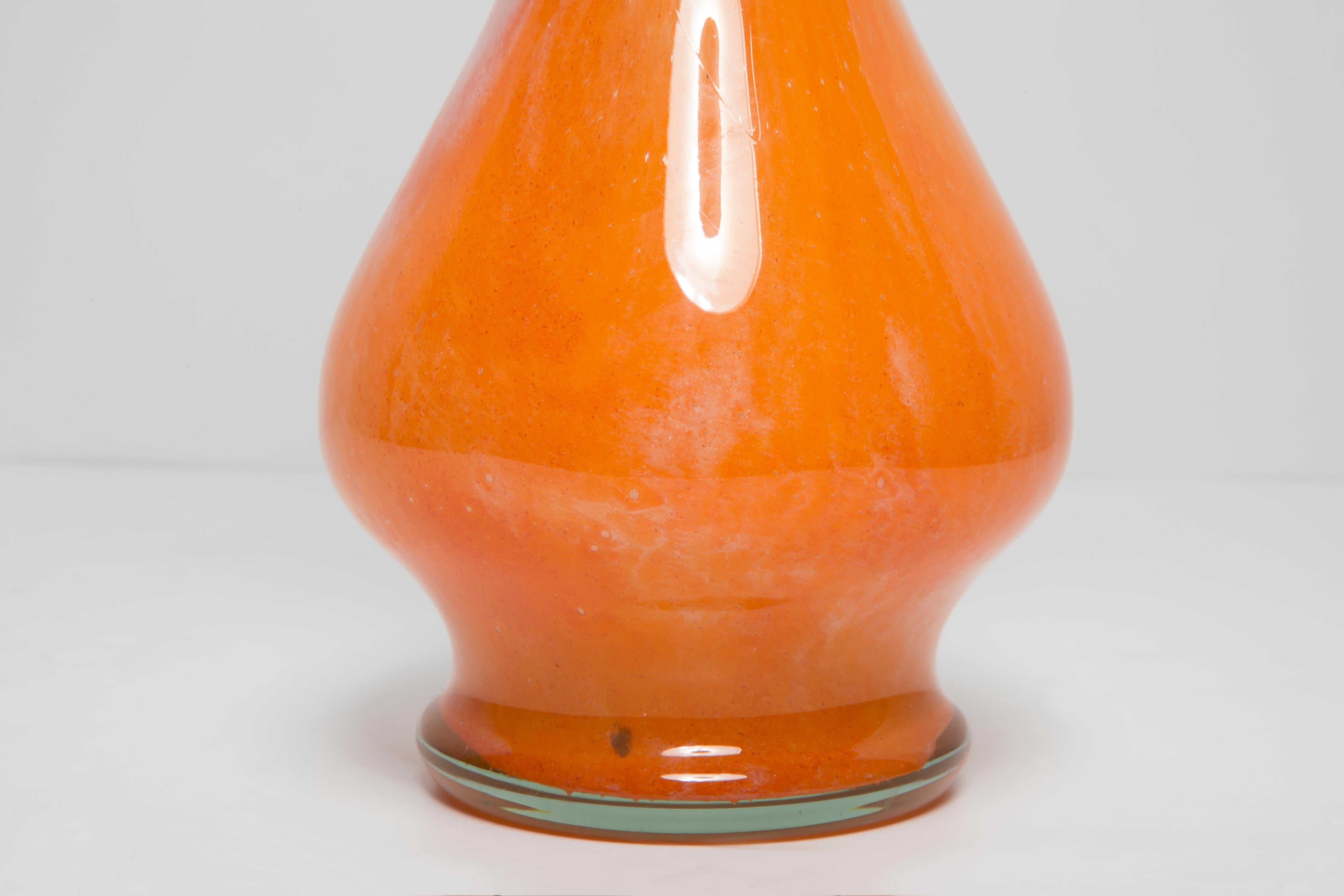 Polish Mid Century Vintage Artistic Glass Orange and White Vase, Europe, 1970s For Sale