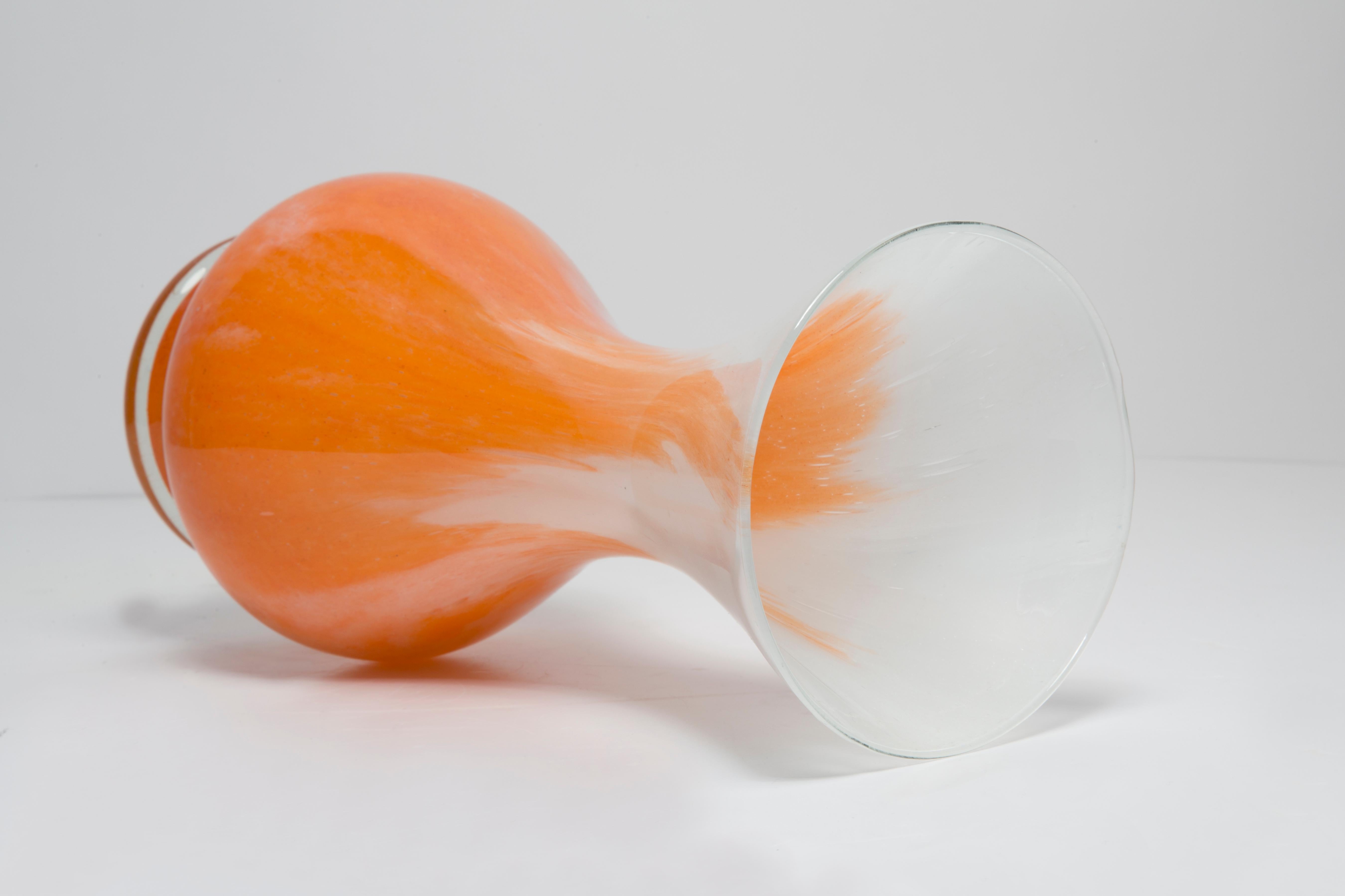20th Century Mid Century Vintage Artistic Glass Orange and White Vase, Europe, 1970s For Sale