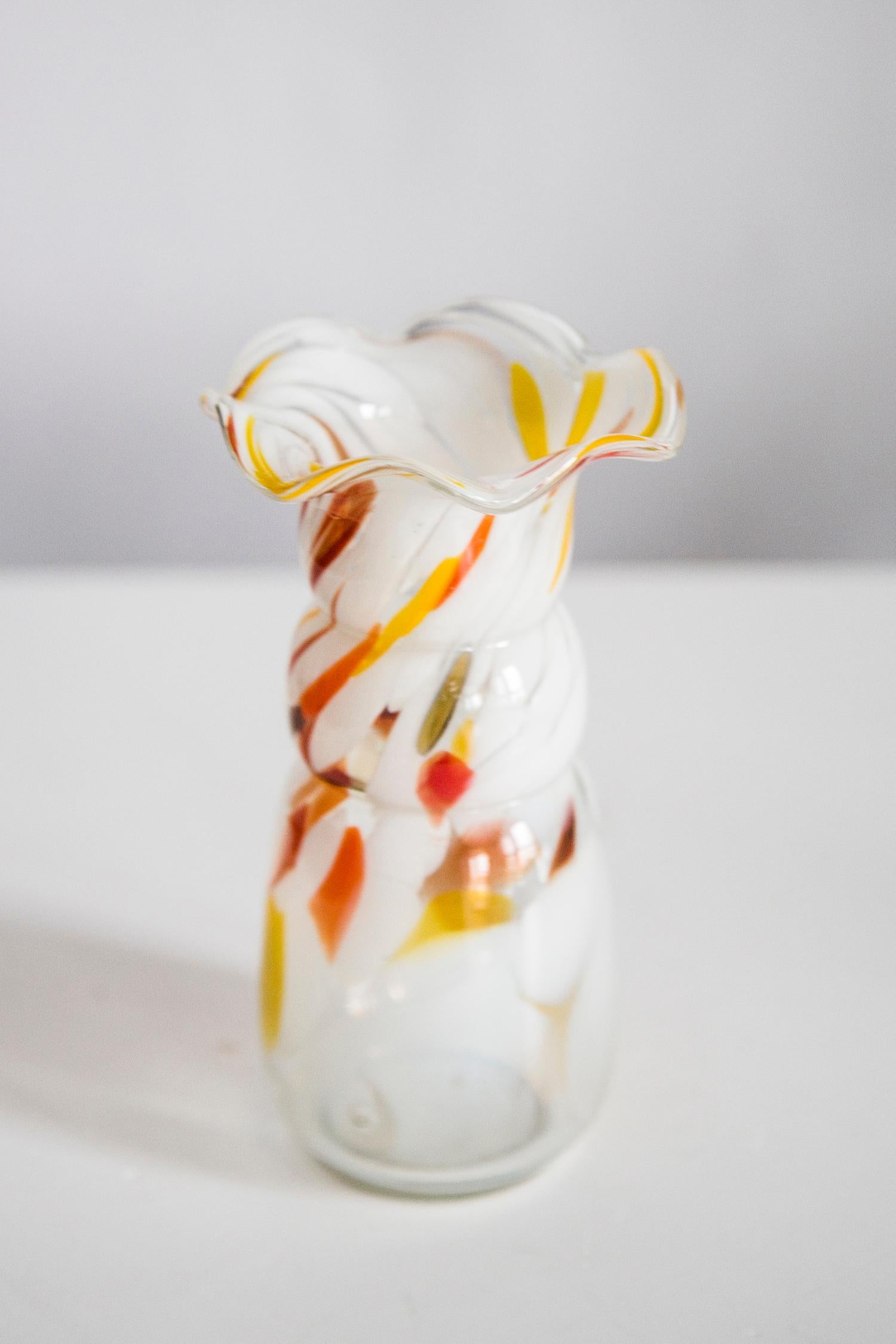 20th Century Mid Century Vintage Artistic Glass Orange and White Vase, Europe, 1970s For Sale