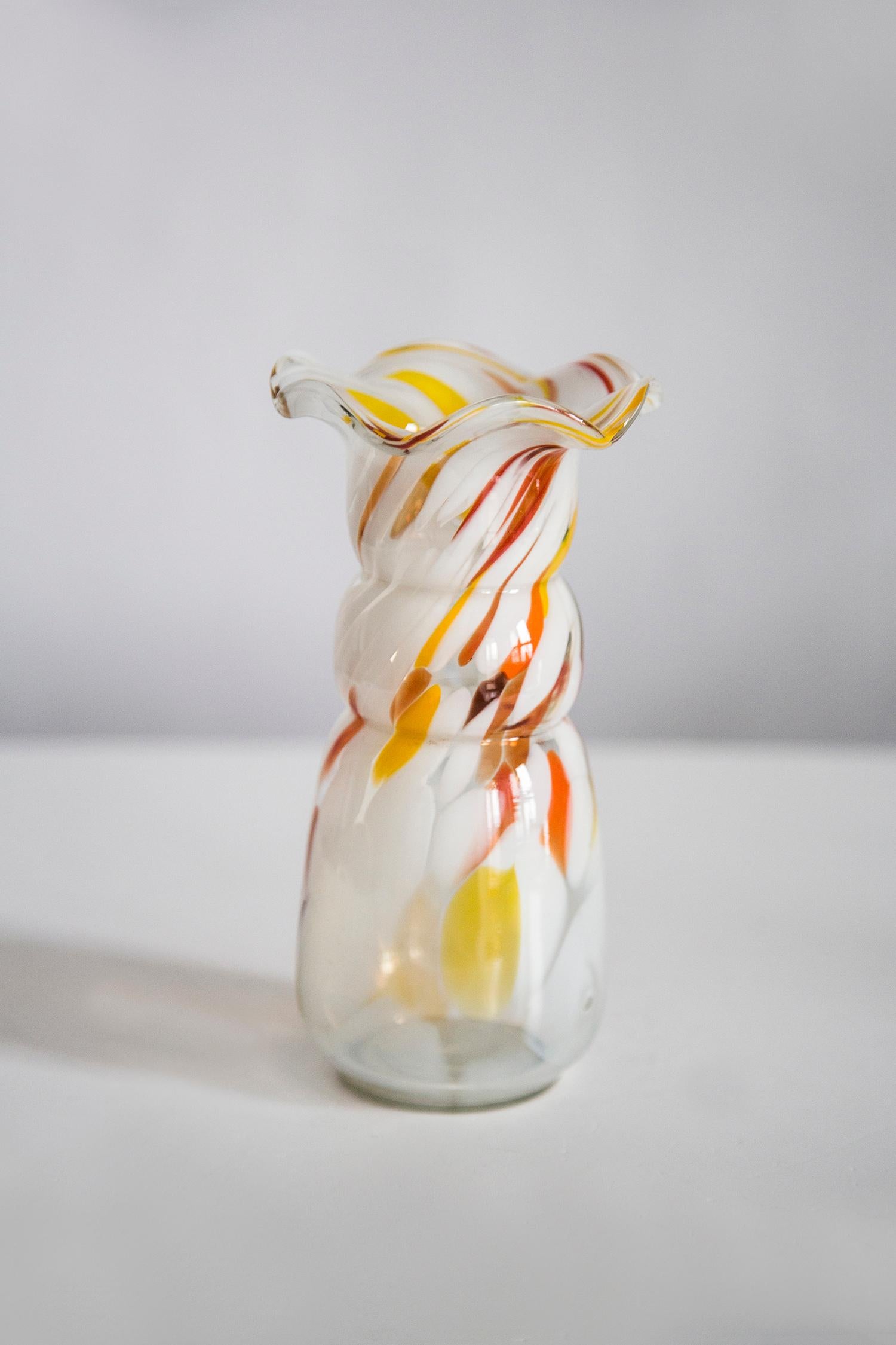 Mid Century Vintage Artistic Glass Orange and White Vase, Europe, 1970s For Sale 1