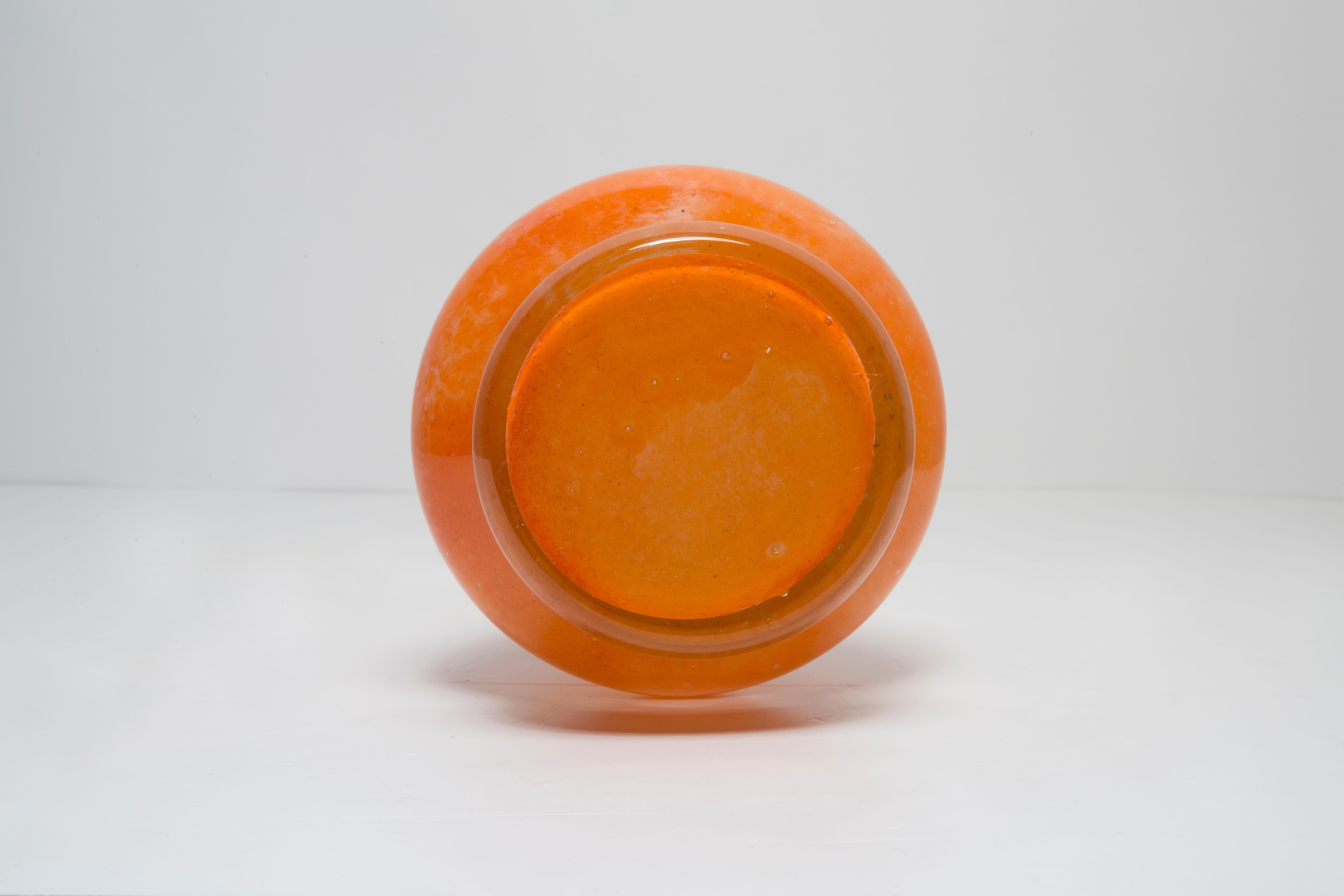 Mid Century Vintage Artistic Glass Orange and White Vase, Europe, 1970s For Sale 2