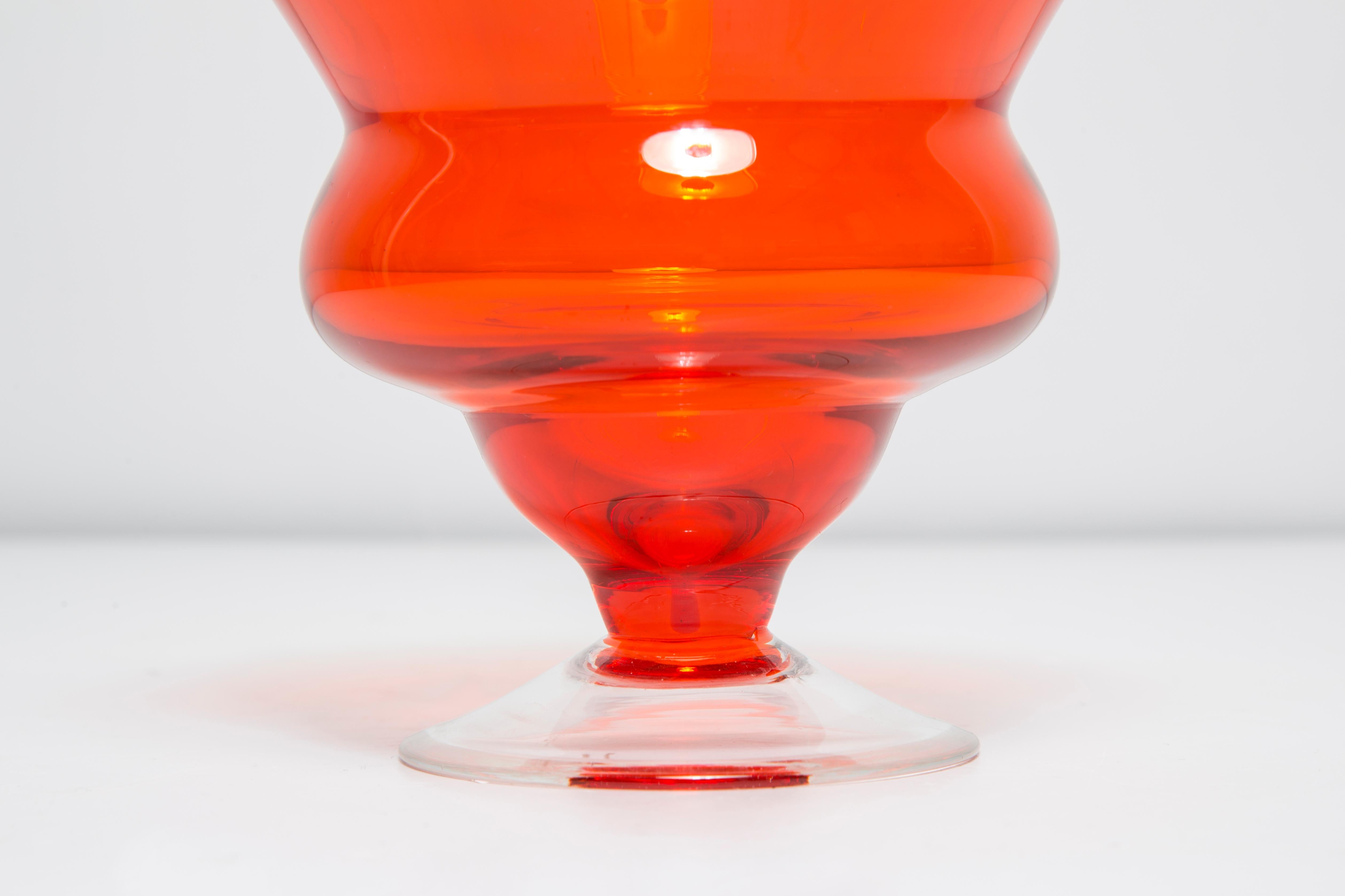 Mid Century Vintage Artistic Glass Orange Vase, Tarnowiec, Europe, 1970s For Sale 3