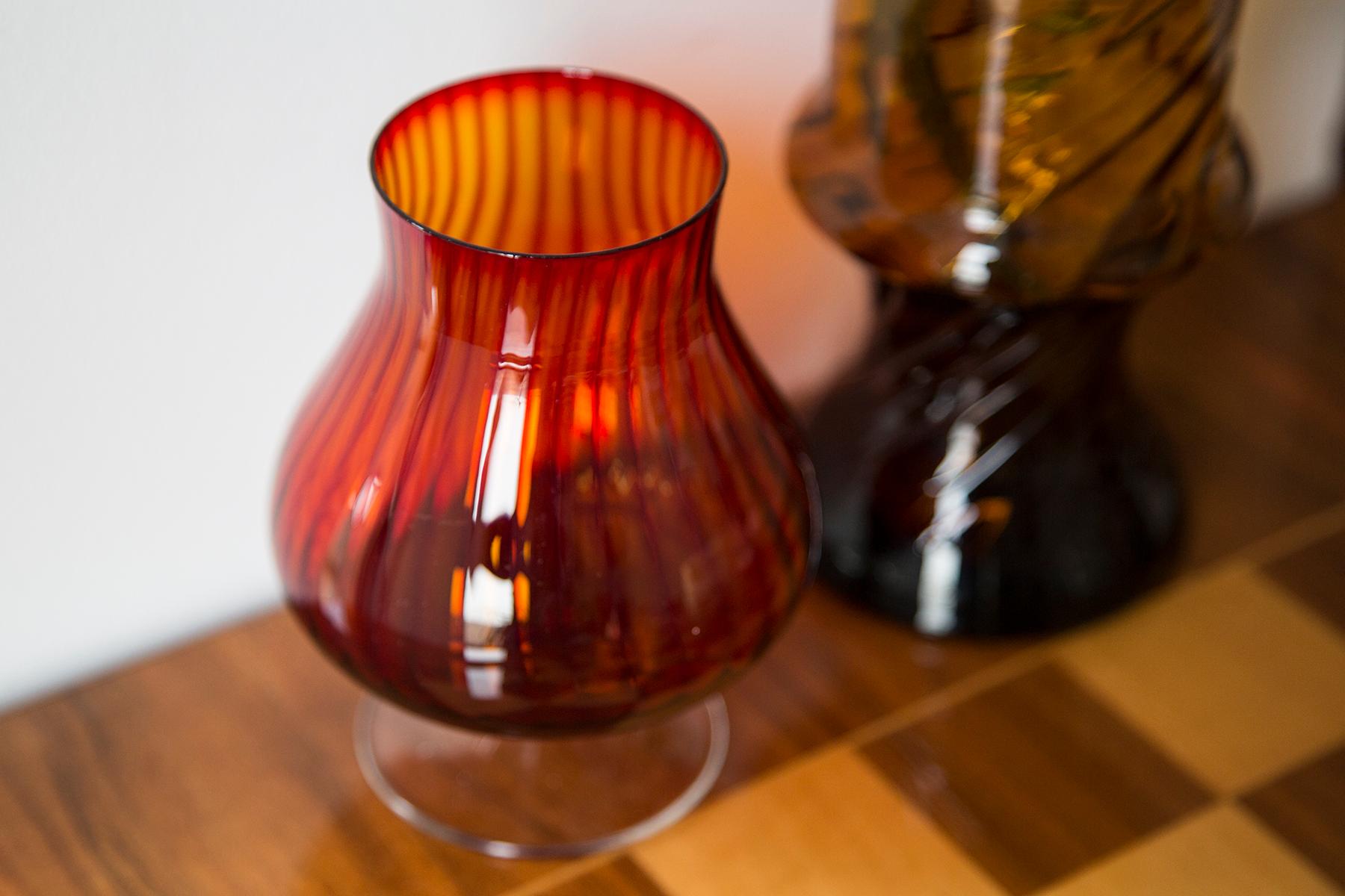 Mid-Century Modern Mid Century Vintage Artistic Glass Orange Vase, Tarnowiec, Europe, 1970s For Sale